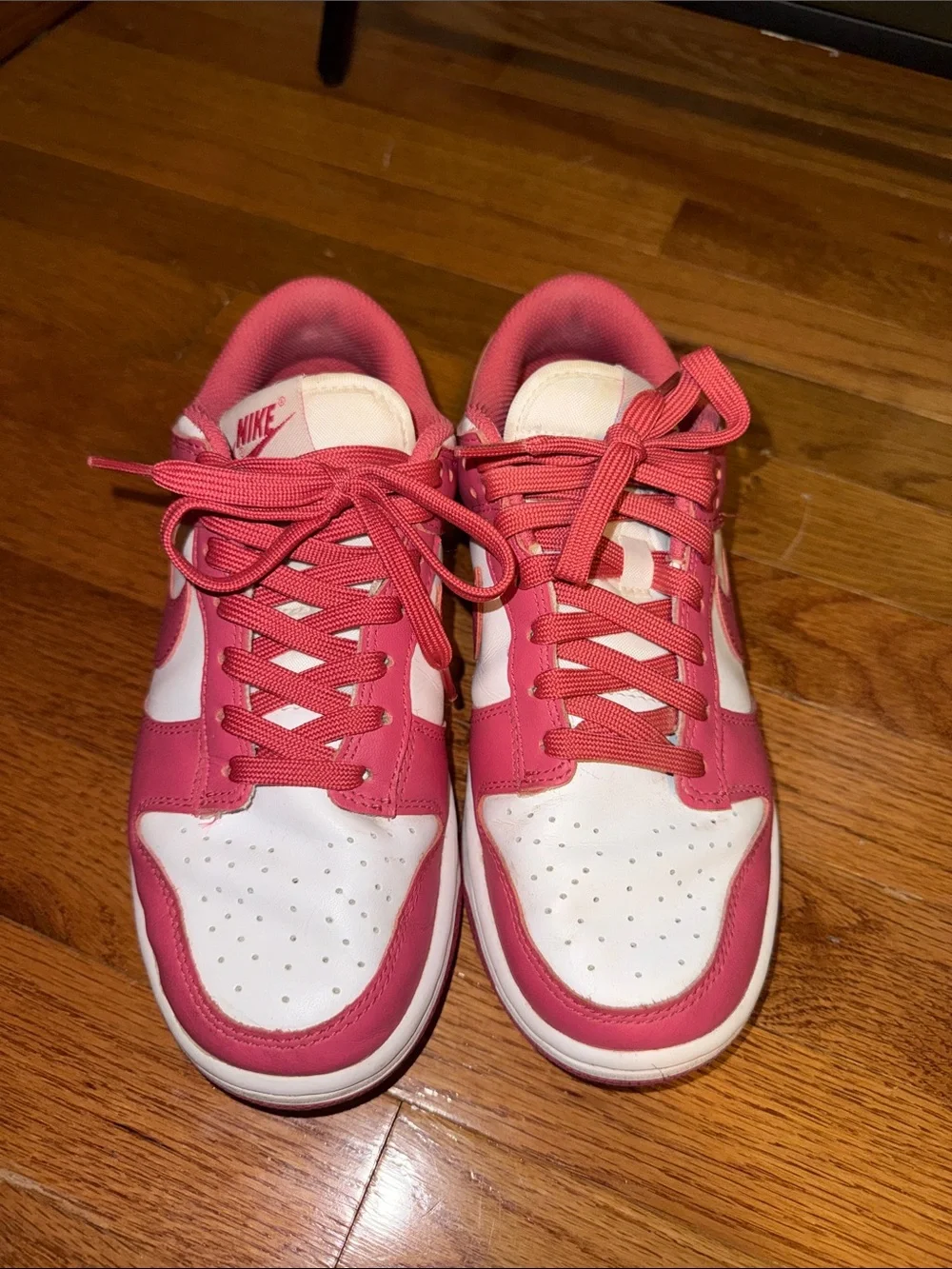 Nike Pink and White Dunk Lows